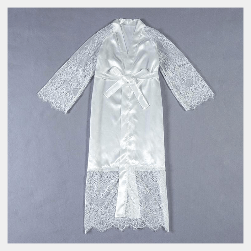 Nora Satin Lace Sleeve Kimono Robe