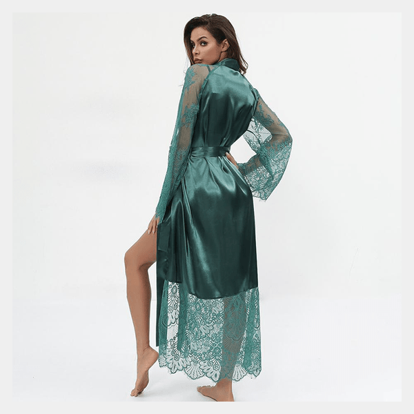 Nora Satin Lace Sleeve Kimono Robe