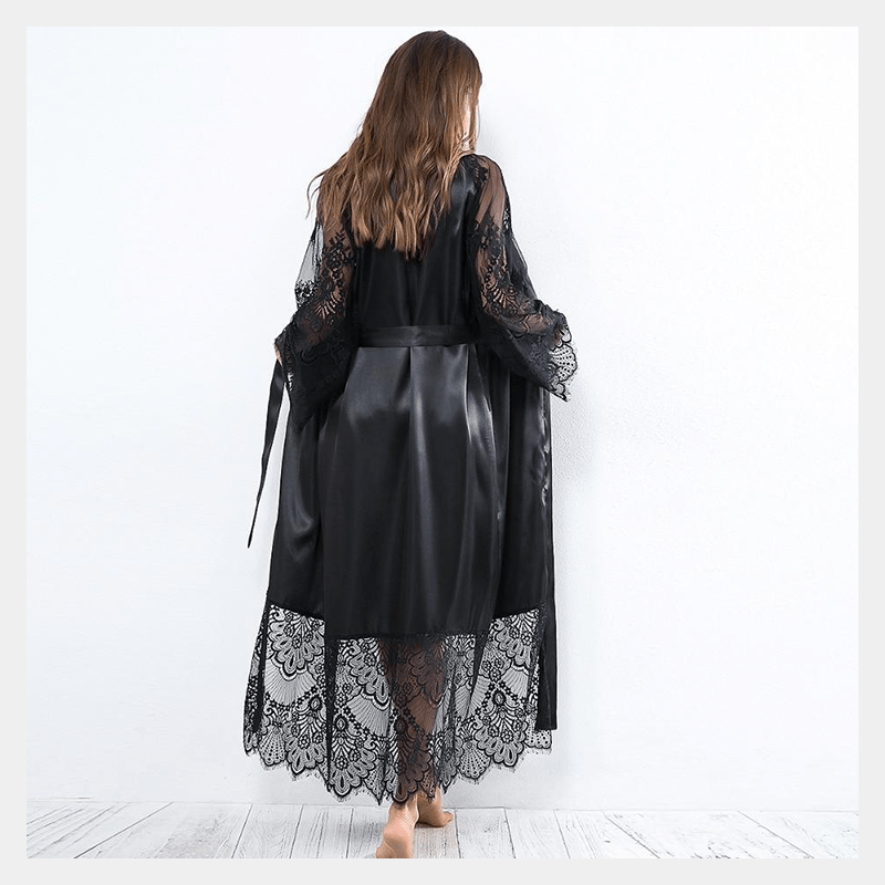 Nora Satin Lace Sleeve Kimono Robe