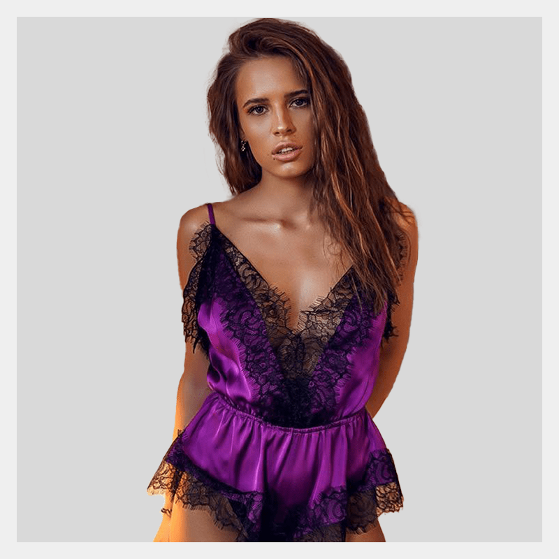 Naya Purple Satin Lace One Piece